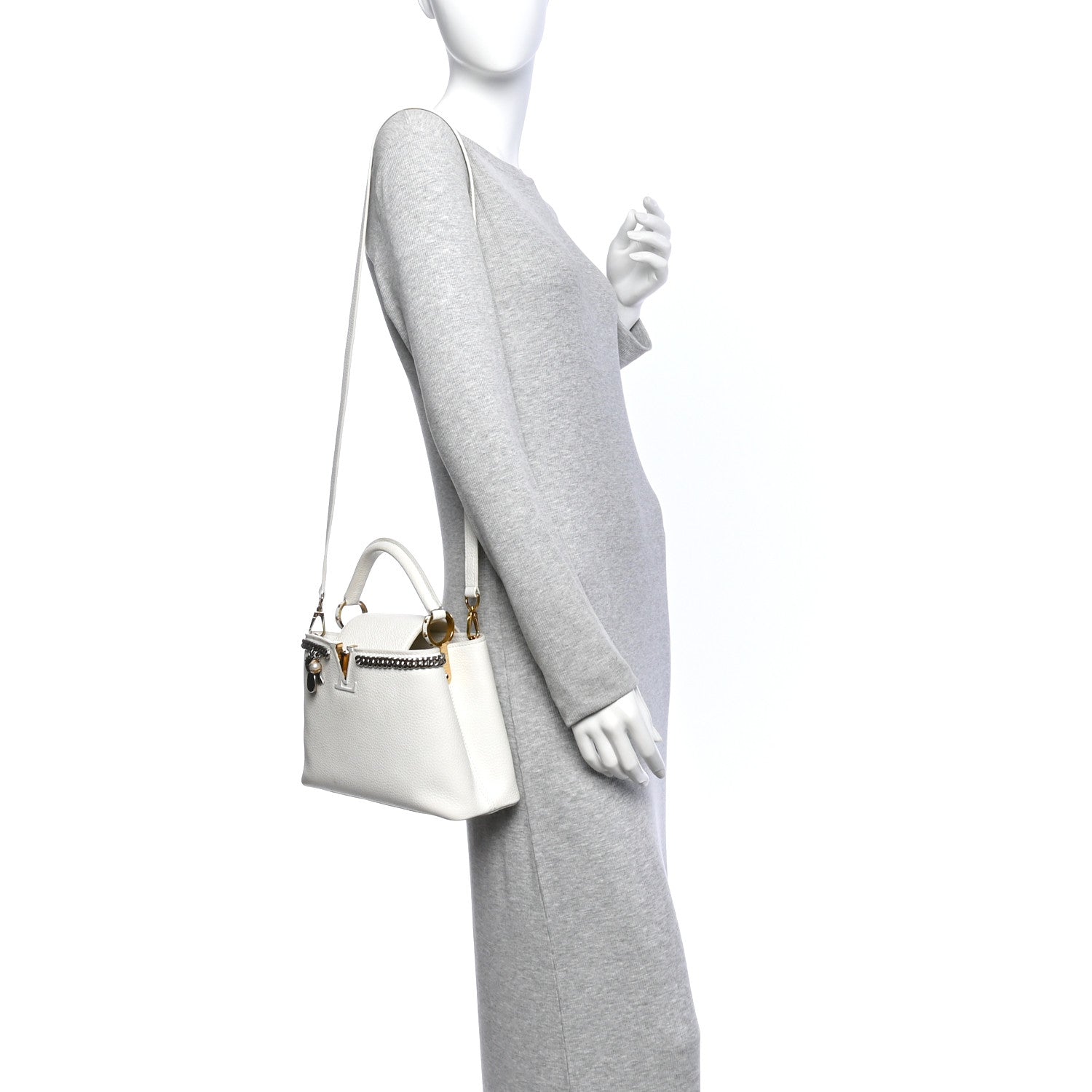 Louis Vuitton Taurillon Chain Capucines BB Gypsy Snow 2 of 12