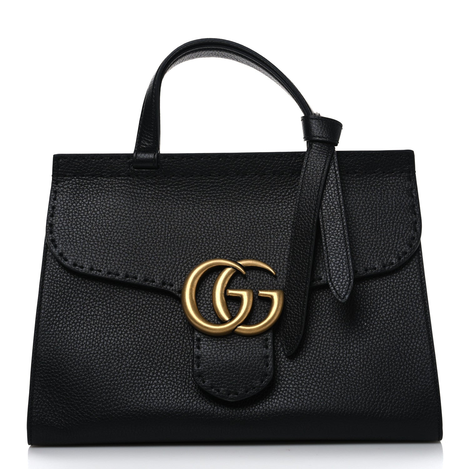 Gucci Calfskin Small GG Marmont Top Handle Bag Black 1 of 12