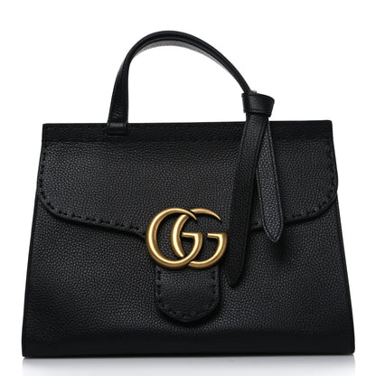 Gucci Calfskin Small GG Marmont Top Handle Bag Black 1 of 12