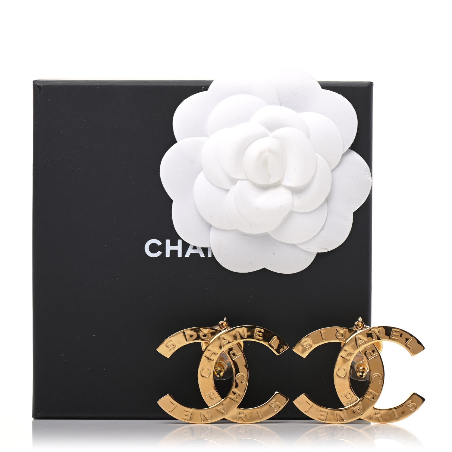 Chanel Metal Large Paris Button Earrings Gold 5 of 5