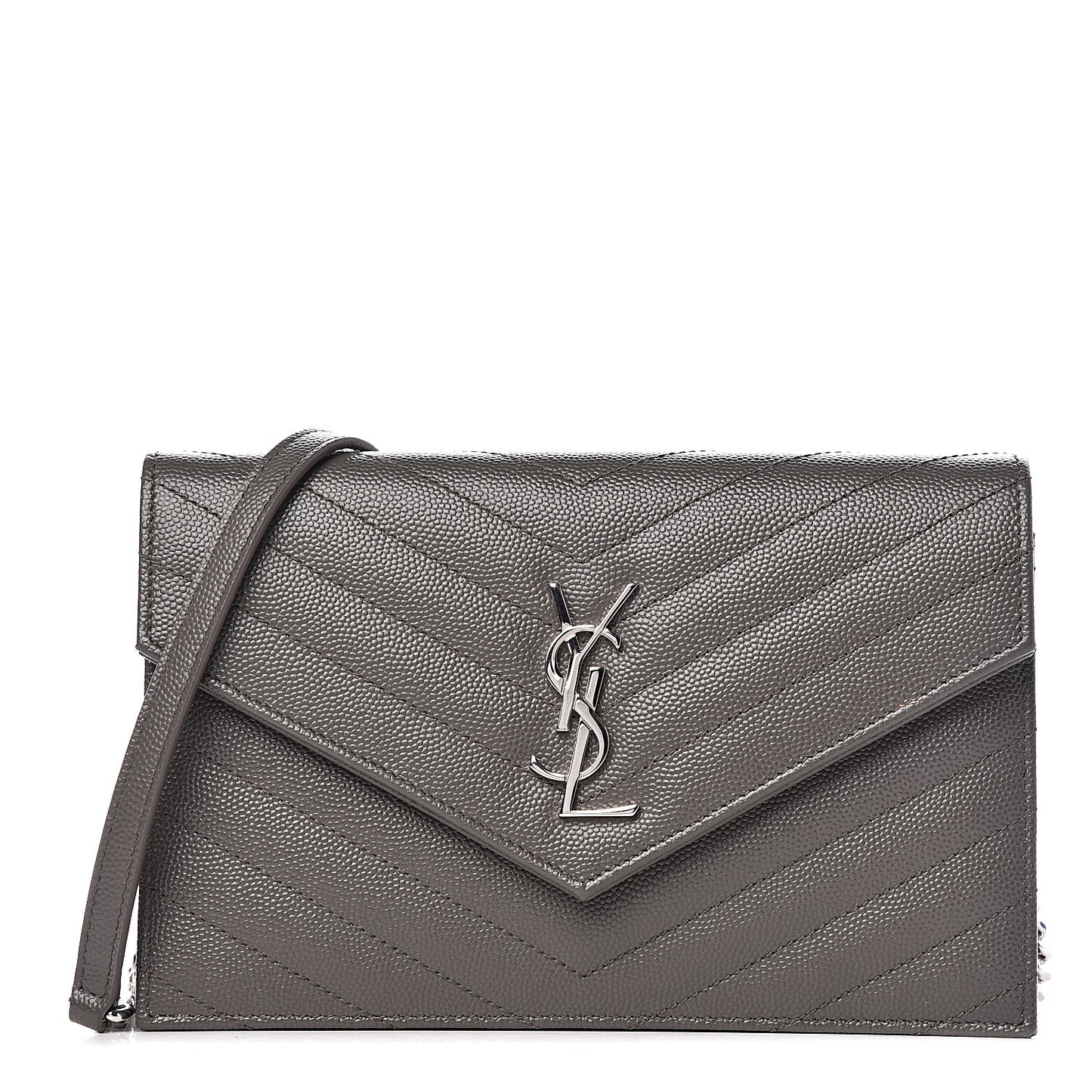 Grain De Poudre Matelasse Chevron Monogram Envelope Chain Wallet Coal