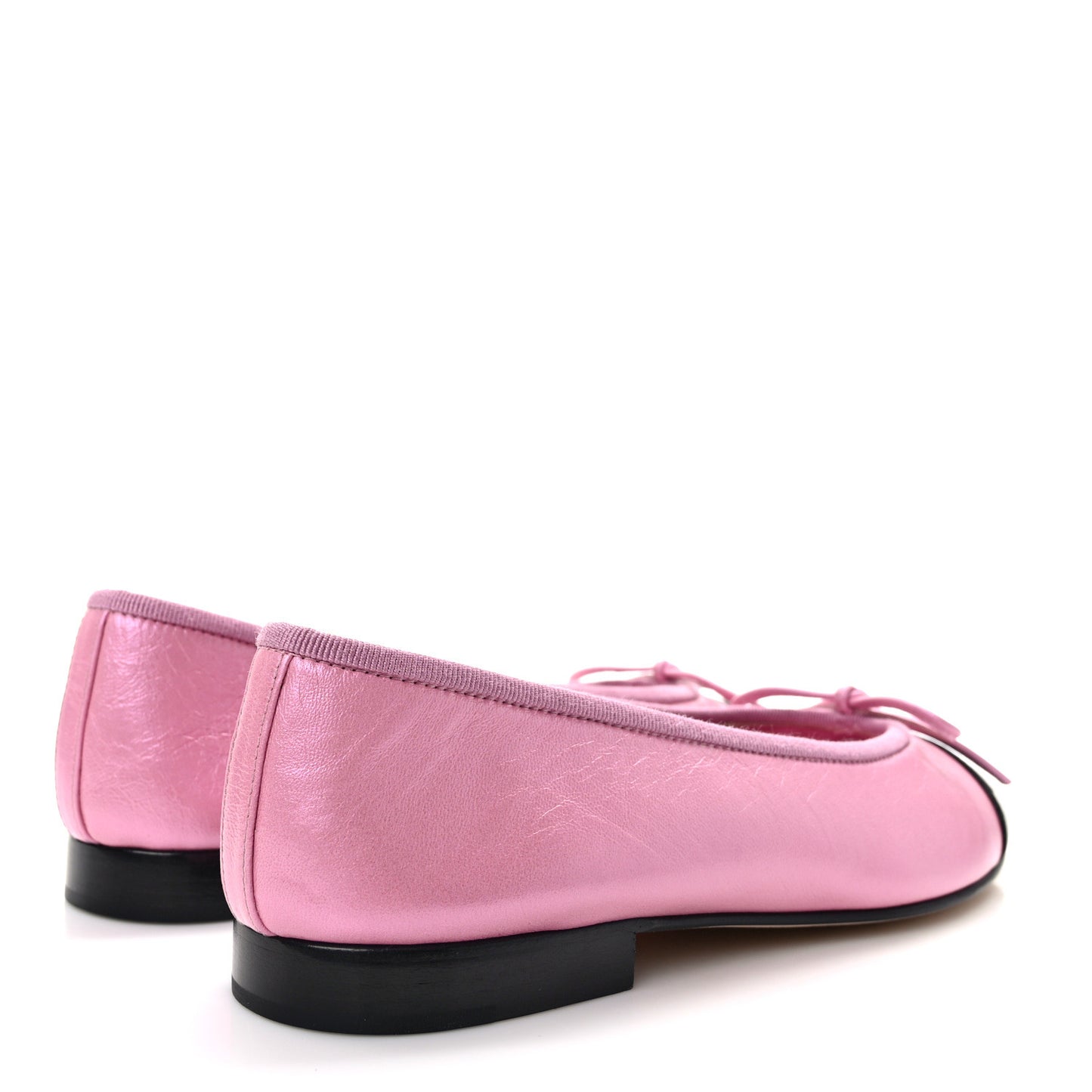 Laminated Crumpled Lambskin Cap Toe CC Ballerina Flats 36.5 Pink Black