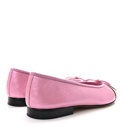 Chanel Laminated Crumpled Lambskin Cap Toe CC Ballerina Flats 36.5 Pink Black 4 of 8