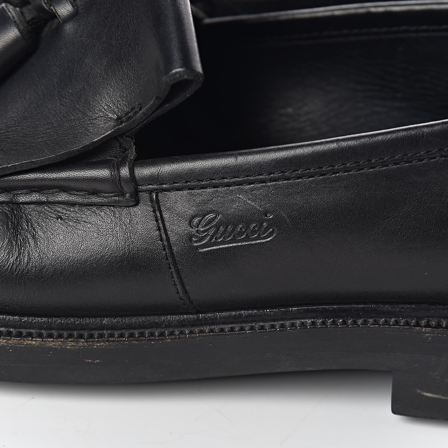Gucci Calfskin Mens Tassel Fringe Loafers 7.5 Black 14 of 21