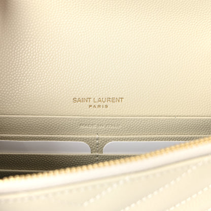 Saint Laurent Grain De Poudre Matelasse Chevron Monogram Envelope Chain Wallet Crema Soft 5 of 7