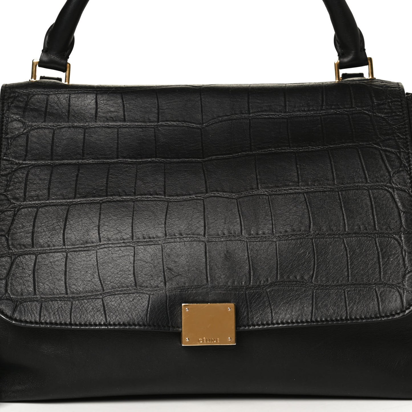 Crocodile Embossed Calfskin Suede Medium Trapeze Black