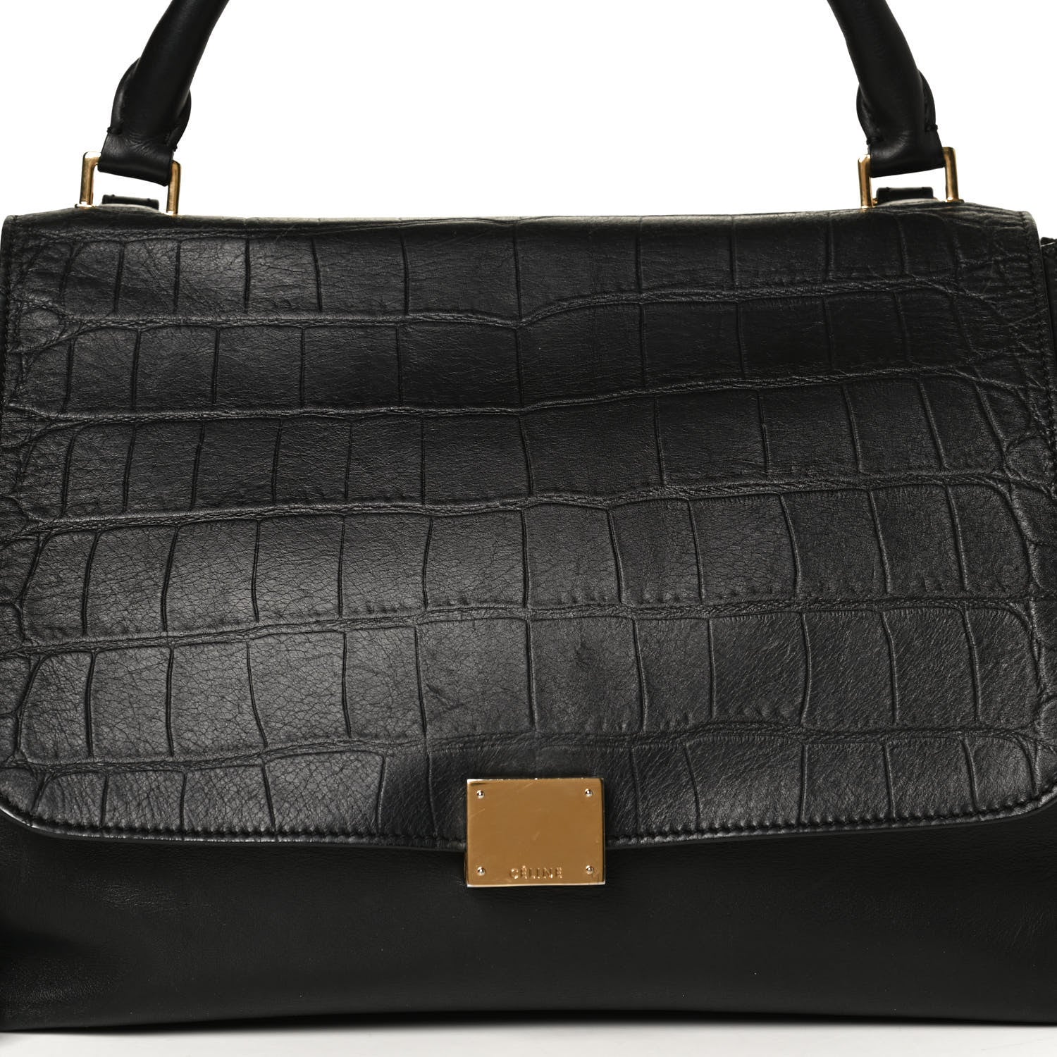 Celine Crocodile Embossed Calfskin Suede Medium Trapeze Black 7 of 15