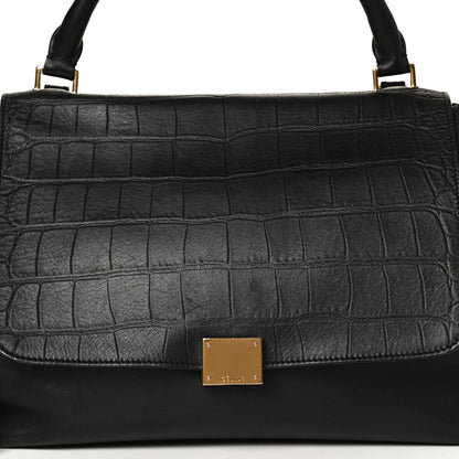 Celine Crocodile Embossed Calfskin Suede Medium Trapeze Black 7 of 15