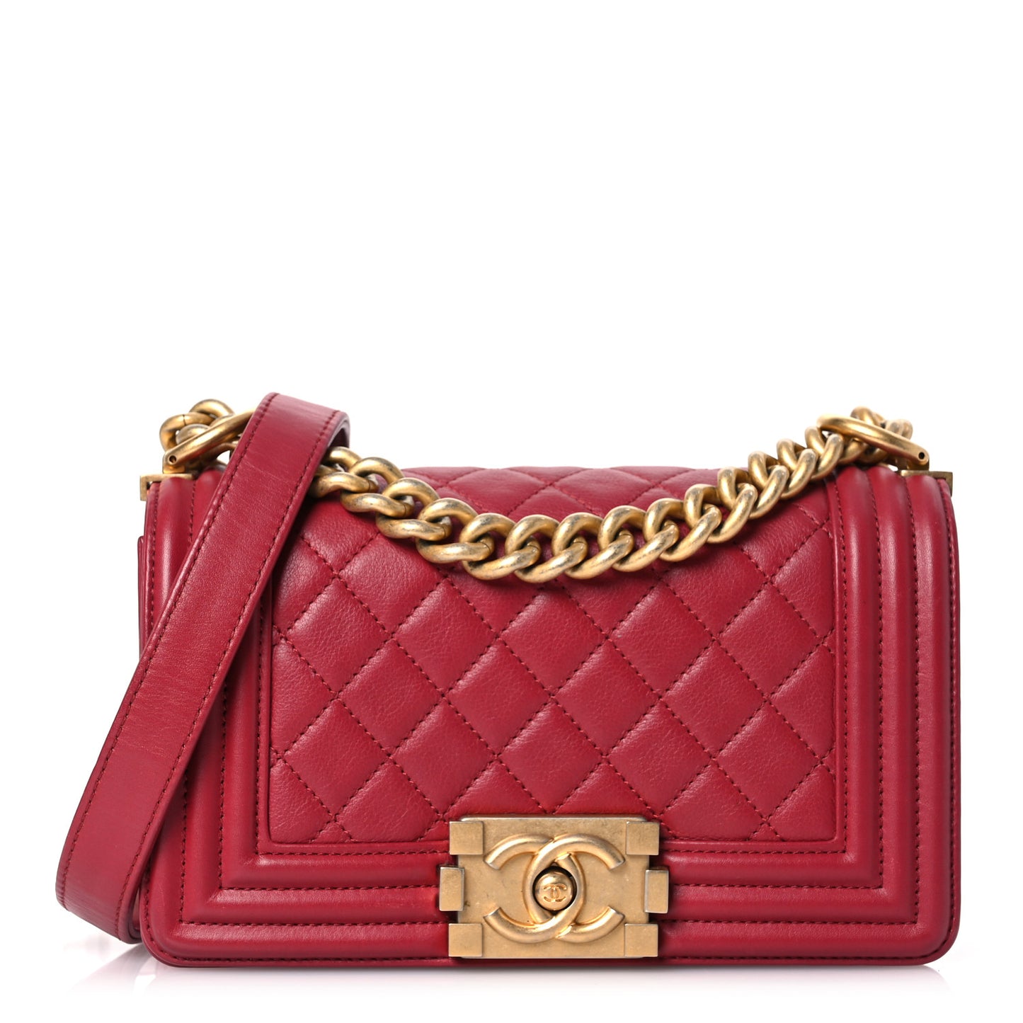 Calfskin Quilted Small Boy Flap Red
