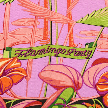 Hermes Cashmere Silk Flamingo Party Shawl 140 Bougainvillier Mauve Vert 3 of 7