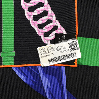 Hermes Silk Grand Manege Detail Scarf 90 Black Vert Rose Vif 5 of 5