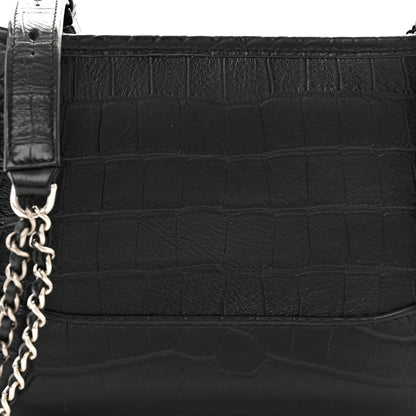 Chanel Calfskin Crocodile Embossed Small Gabrielle Cocodile Hobo Black 8 of 10