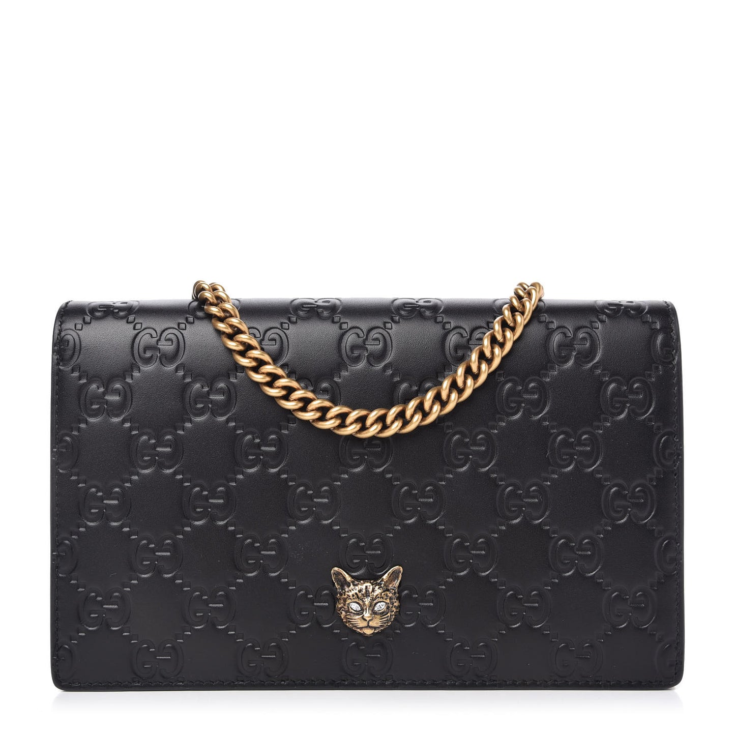 Guccissima Signature Crystal Cat Chain Wallet Black