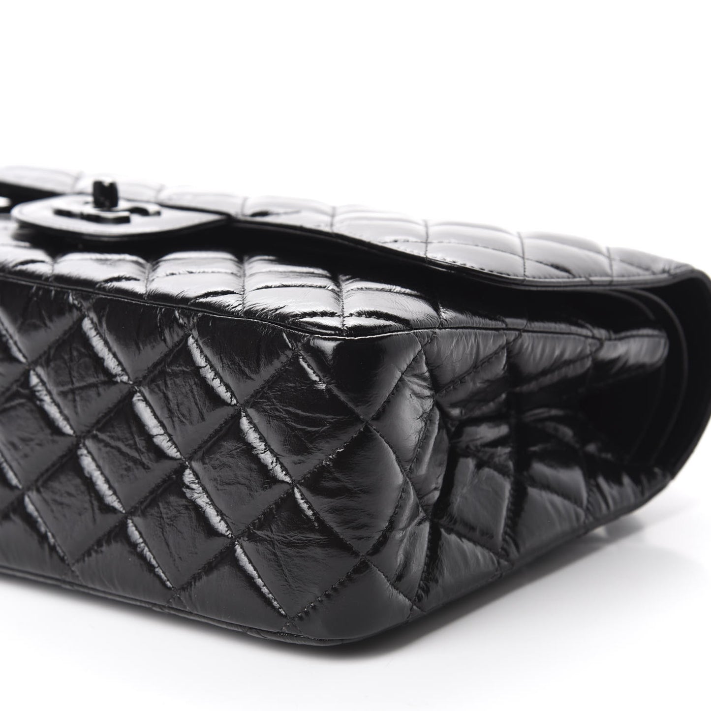 Shiny Distressed Calfskin Quilted Jumbo Double Flap So Black
