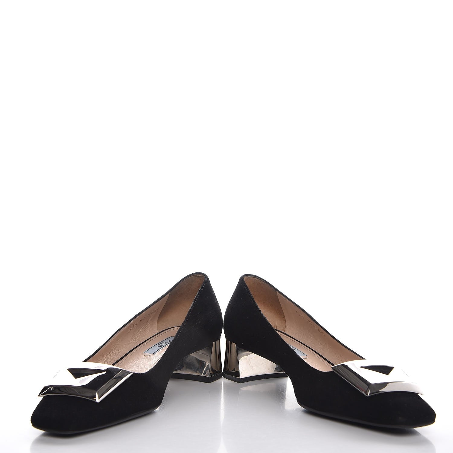 Prada Suede Block Heel Pump 37.5 Black 6 of 11