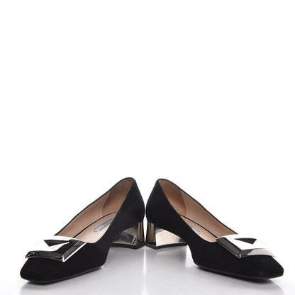 Prada Suede Block Heel Pump 37.5 Black 6 of 11