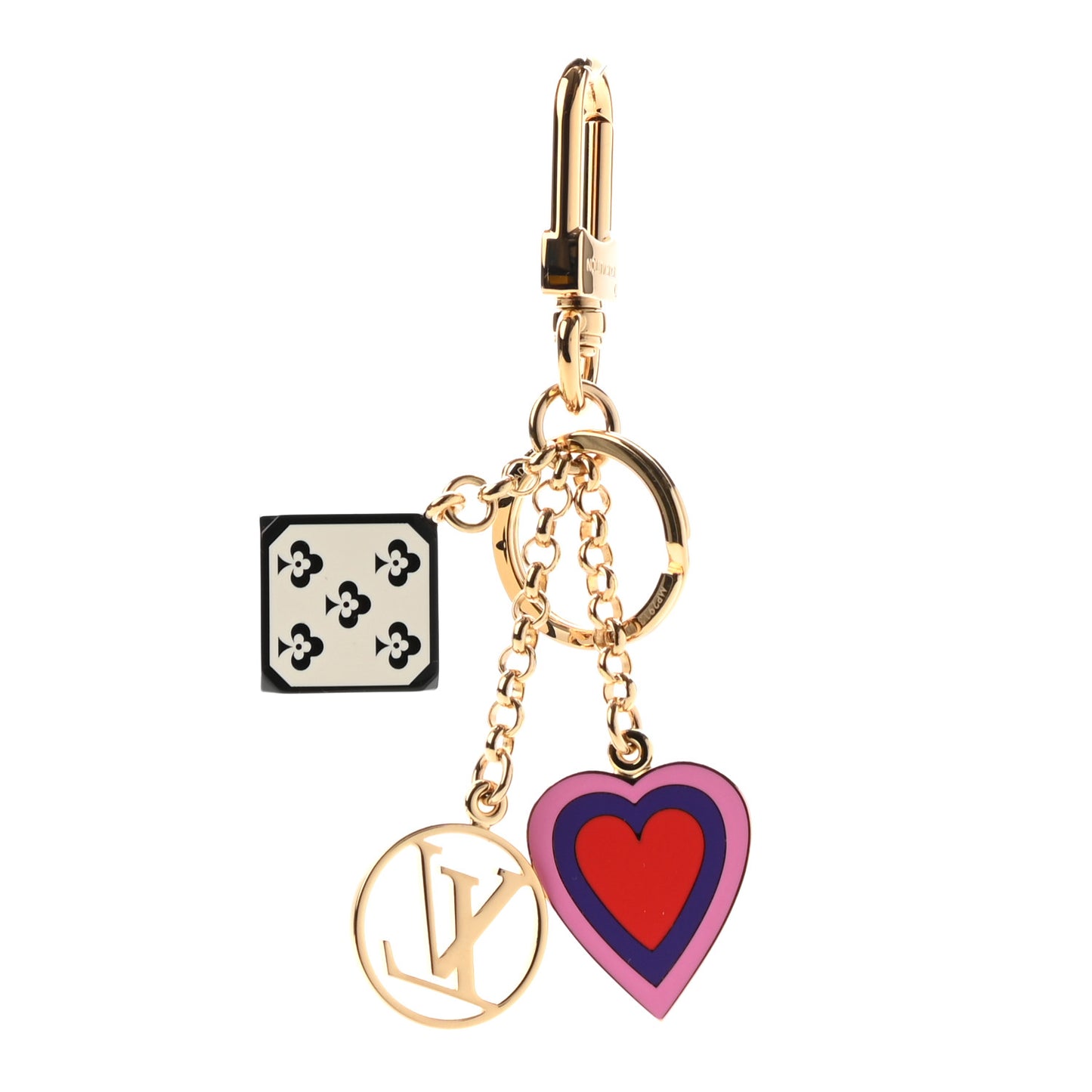 Metal Resin Game On Dice and Heart Charm Key Holder Gold
