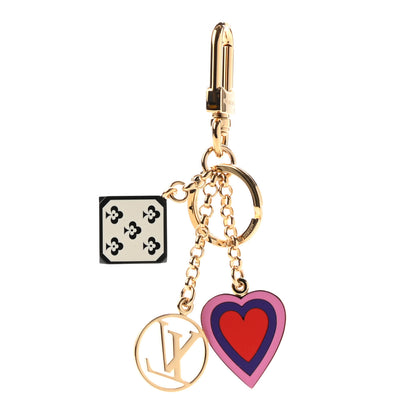 Louis Vuitton Metal Resin Game On Dice and Heart Charm Key Holder Gold 1 of 5