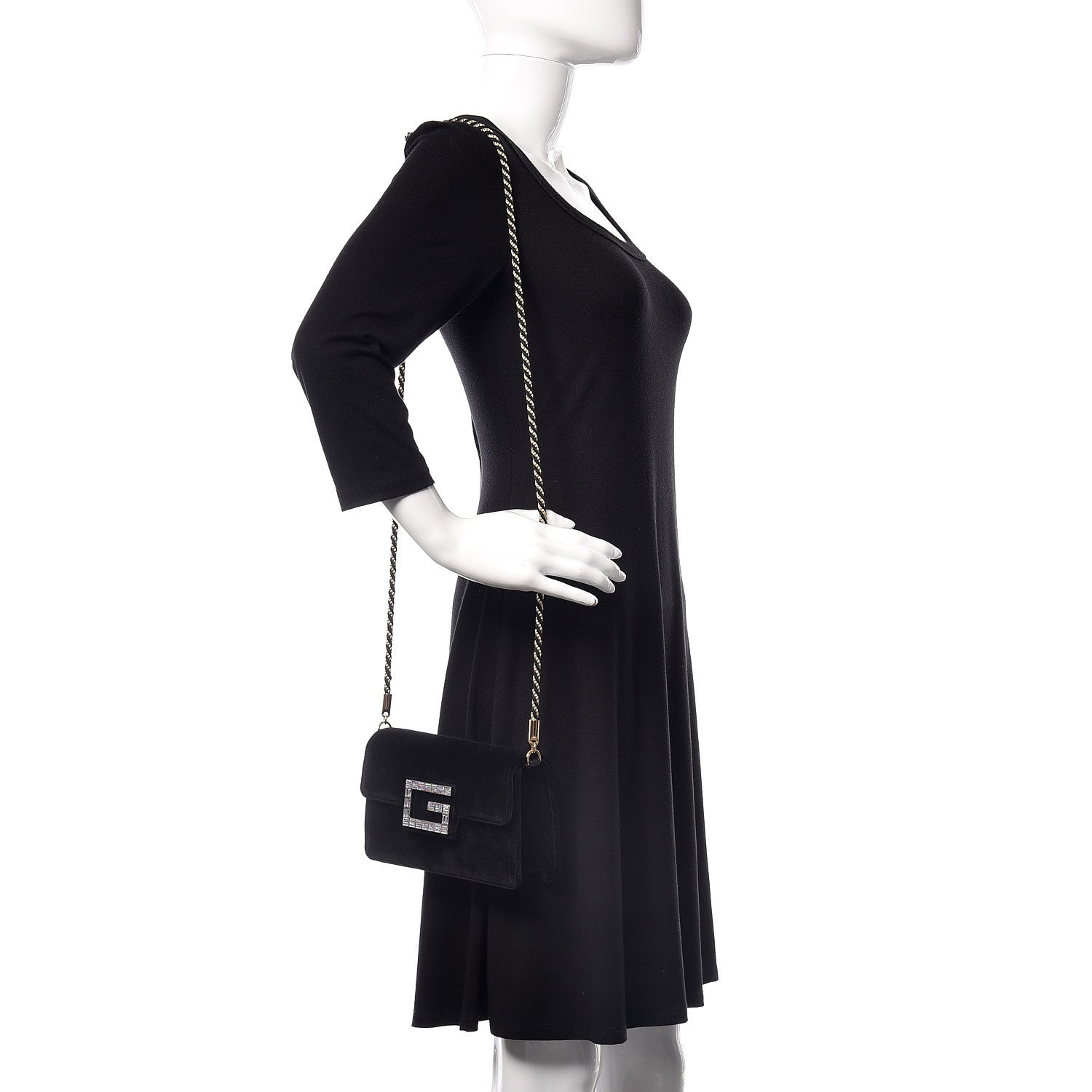 Gucci Velvet Crystal Square G Shoulder Bag Black 2 of 10
