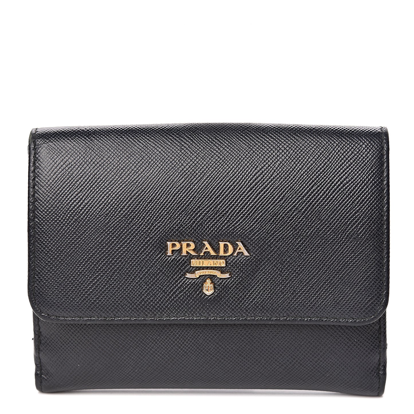 Saffiano Metal French Flap Compact Wallet Black