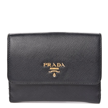 Prada Saffiano Metal French Flap Compact Wallet Black 1 of 7