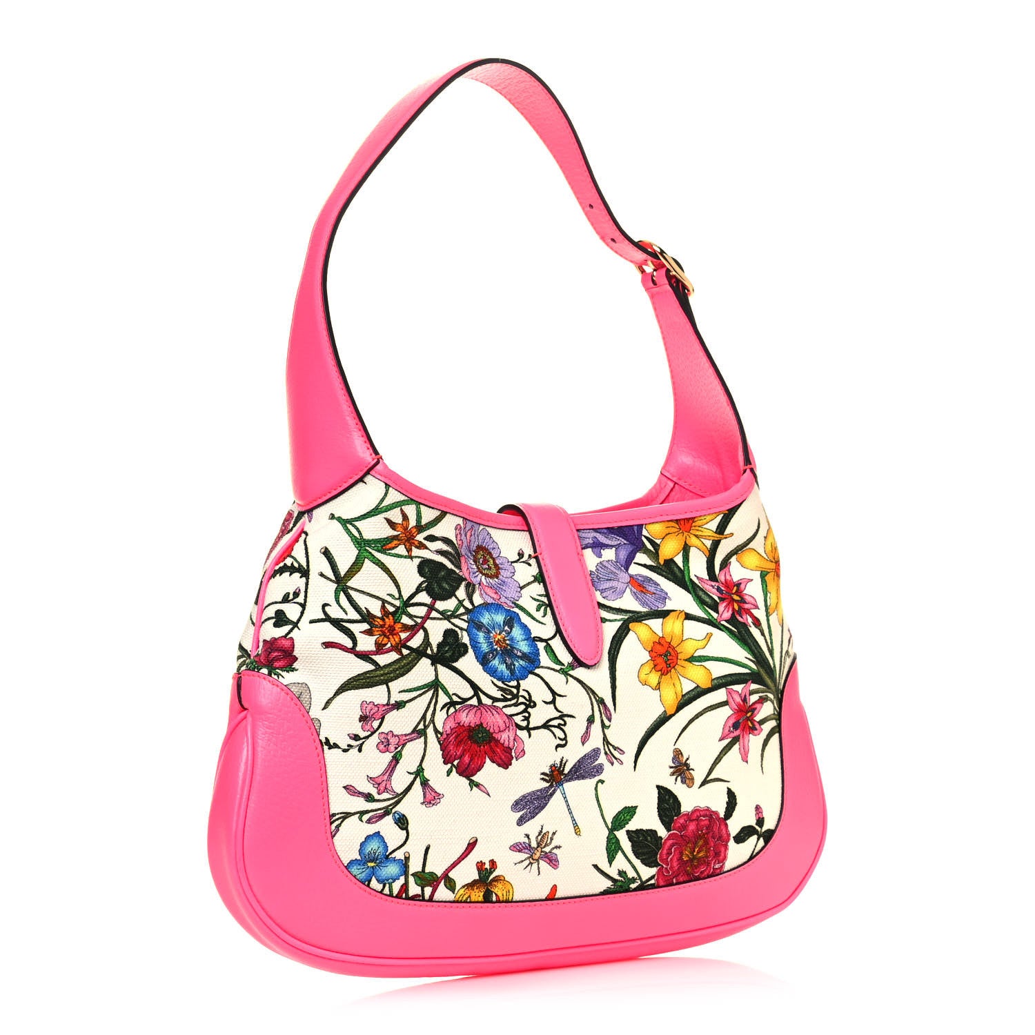 Gucci Canvas Flora Medium Jackie Hobo Fuchsia 3 of 13