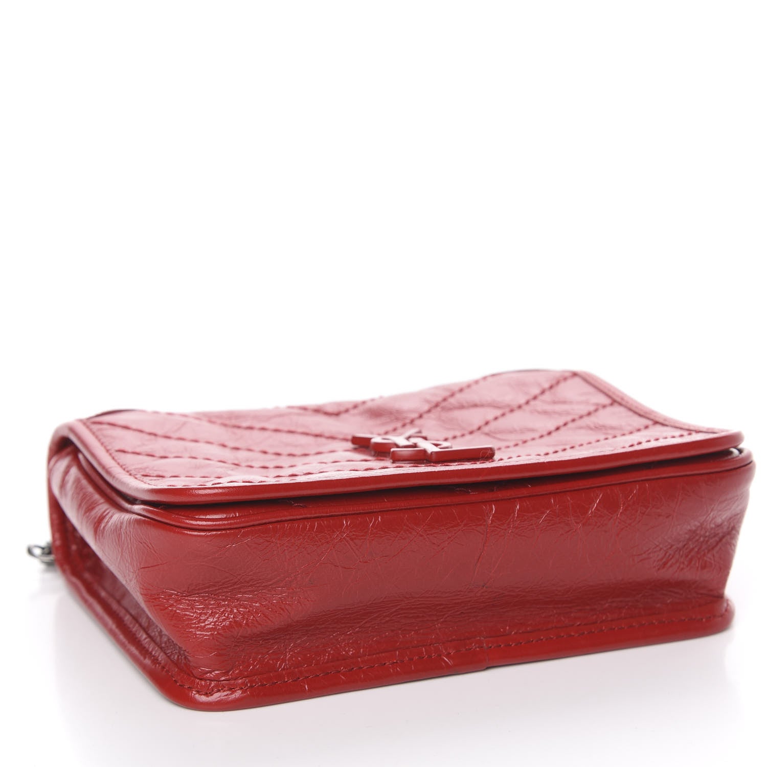 Saint Laurent Crinkled Calfskin Matelasse Monogram Niki Chain Wallet Red 4 of 10