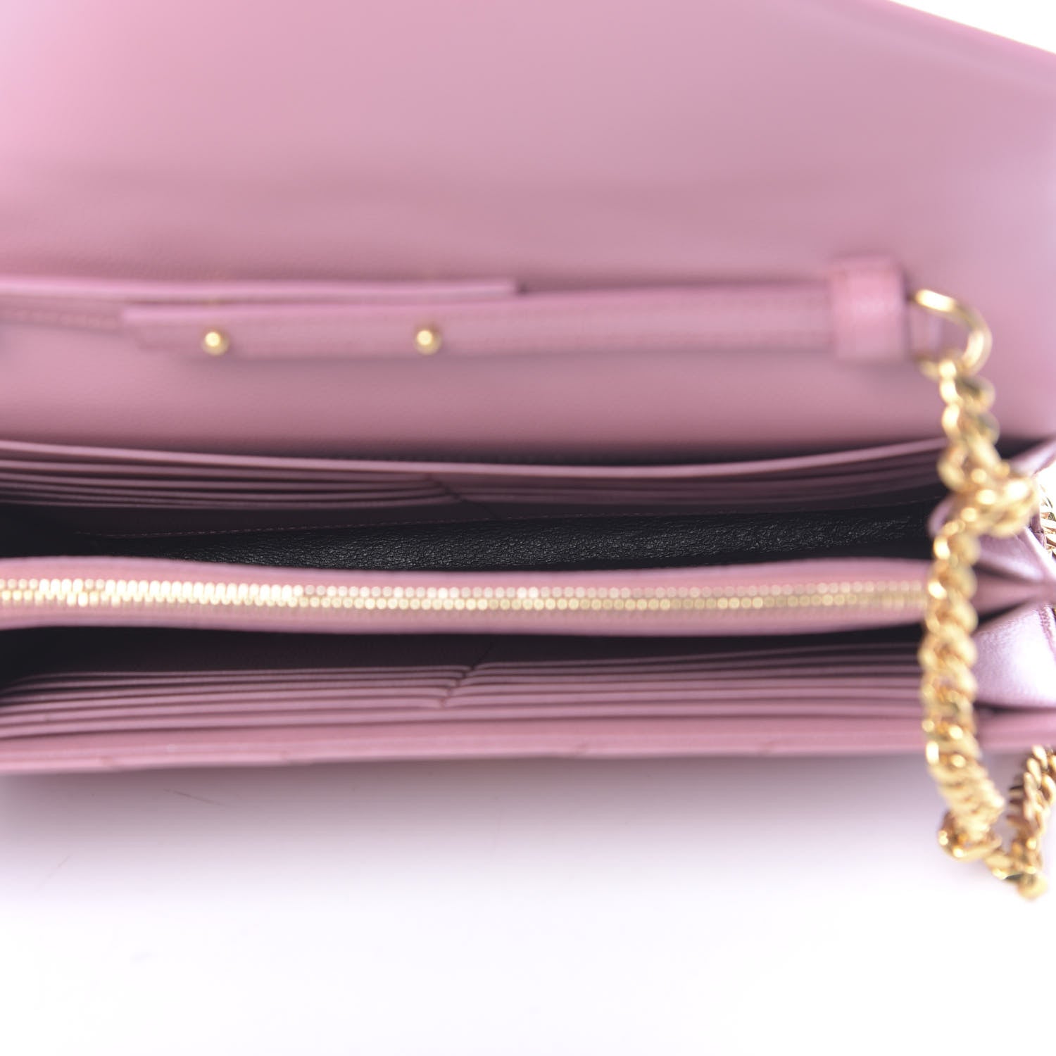 Saint Laurent Grain De Poudre Matelasse Chevron Monogram Chain Wallet Tender Pink 5 of 13