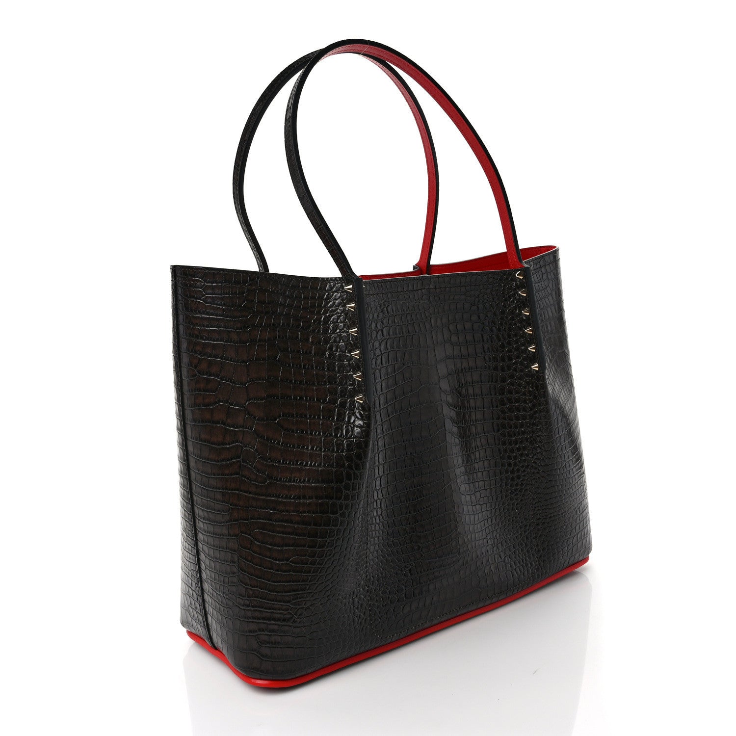 Christian Louboutin Calfskin Crocodile Embossed Spikes Large Cabarock Espresso 3 of 8