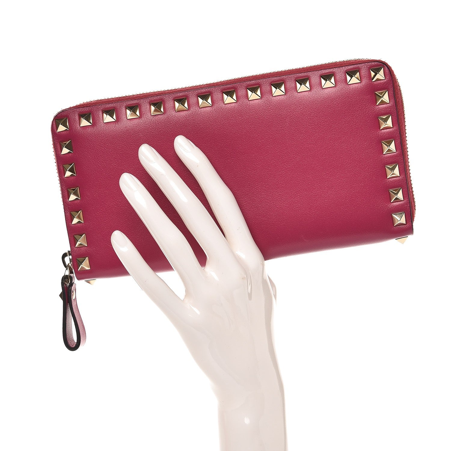 Valentino Garavani Calfskin Rockstud Zip Around Wallet Deep Cyclamin 2 of 9