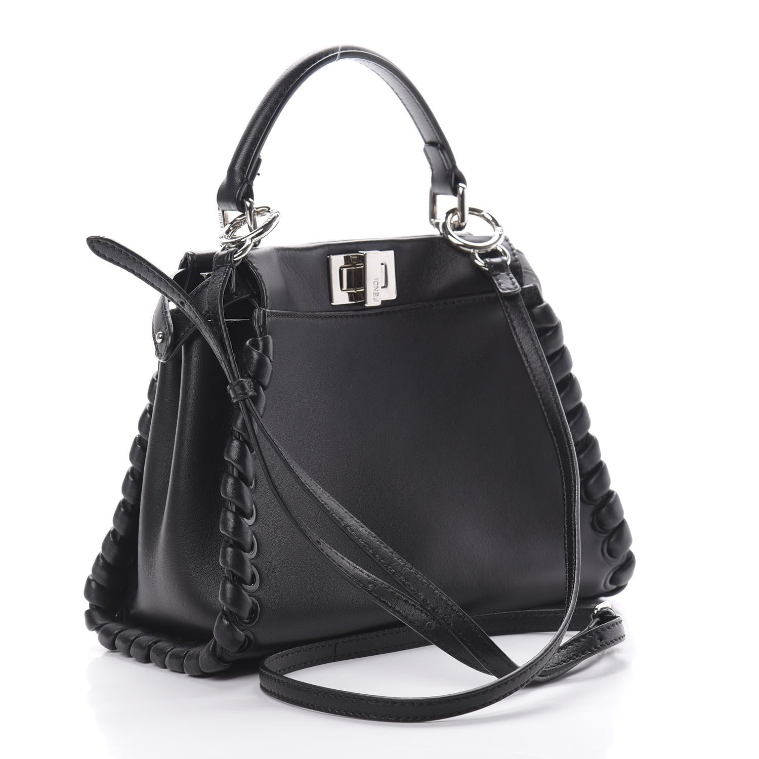 Fendi Nappa Lace Up Mini Peekaboo Iconic Satchel Black 3 of 11