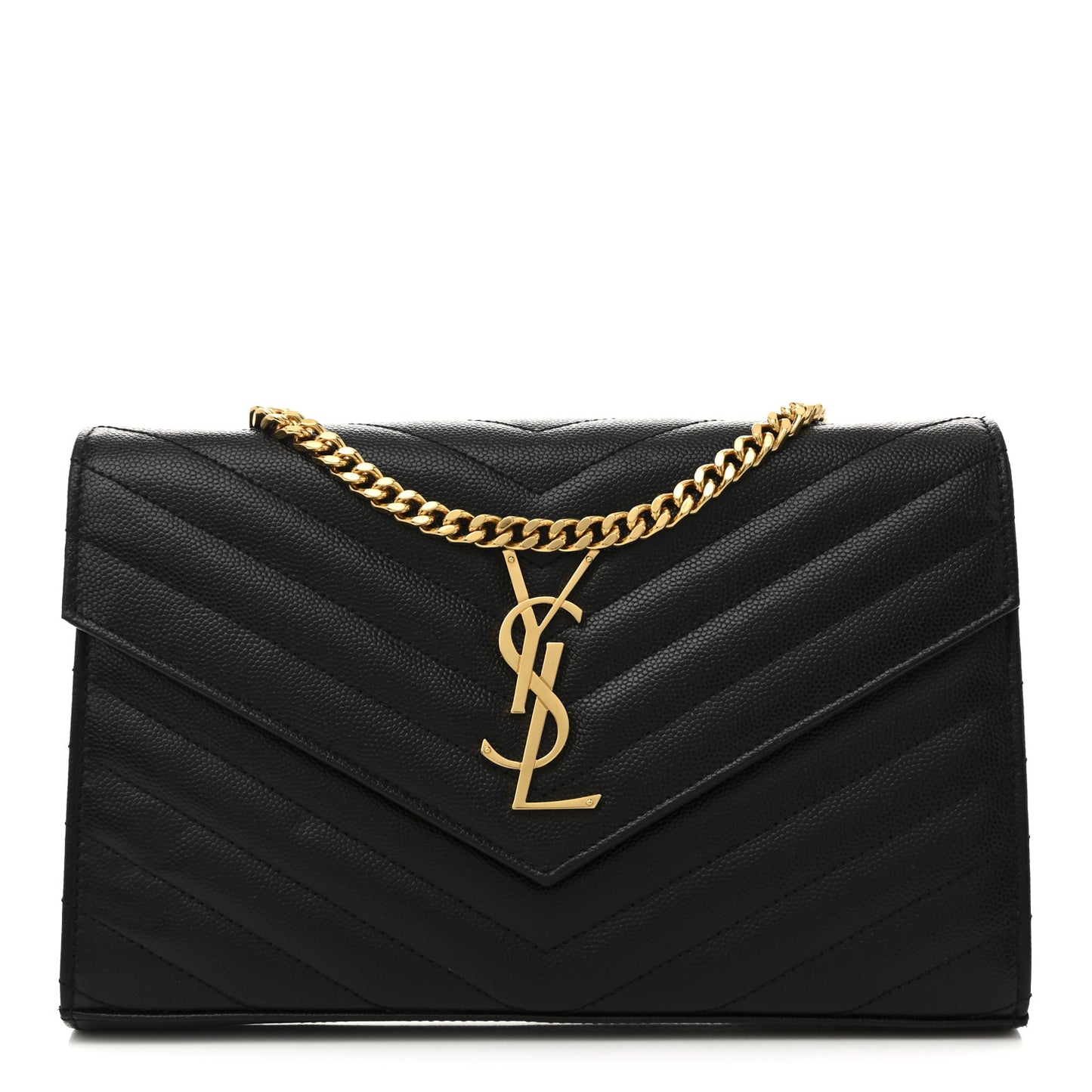Grain De Poudre Matelasse Chevron Monogram Chain Wallet Black