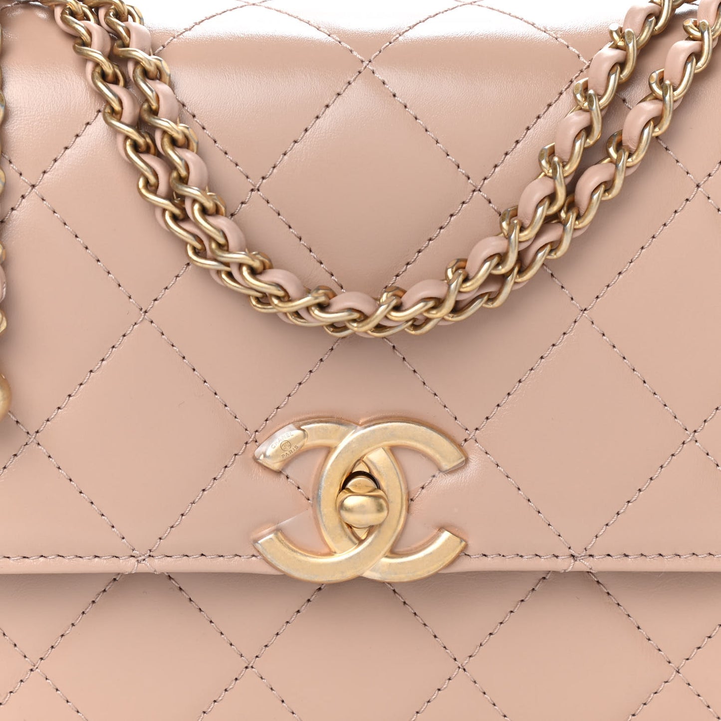 Calfskin Quilted Perfect Fit Flap Beige
