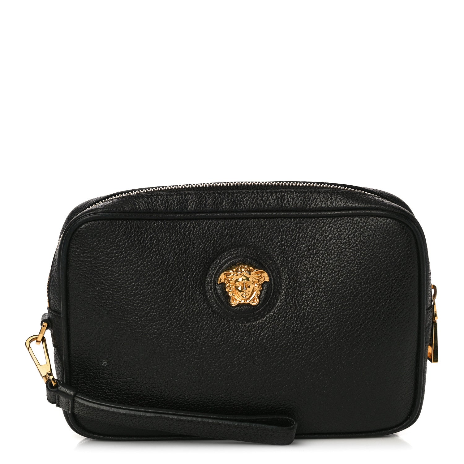 Versace Grained Calfskin Medusa Wristlet Pouch Black 1 of 10