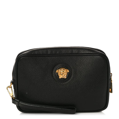 Versace Grained Calfskin Medusa Wristlet Pouch Black 1 of 10