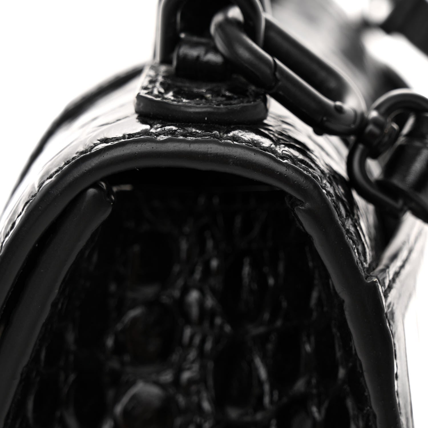 Balenciaga Shiny Calfskin Monochrome Crocodile Embossed Hourglass Top Handle Bag XS Black 10 of 10