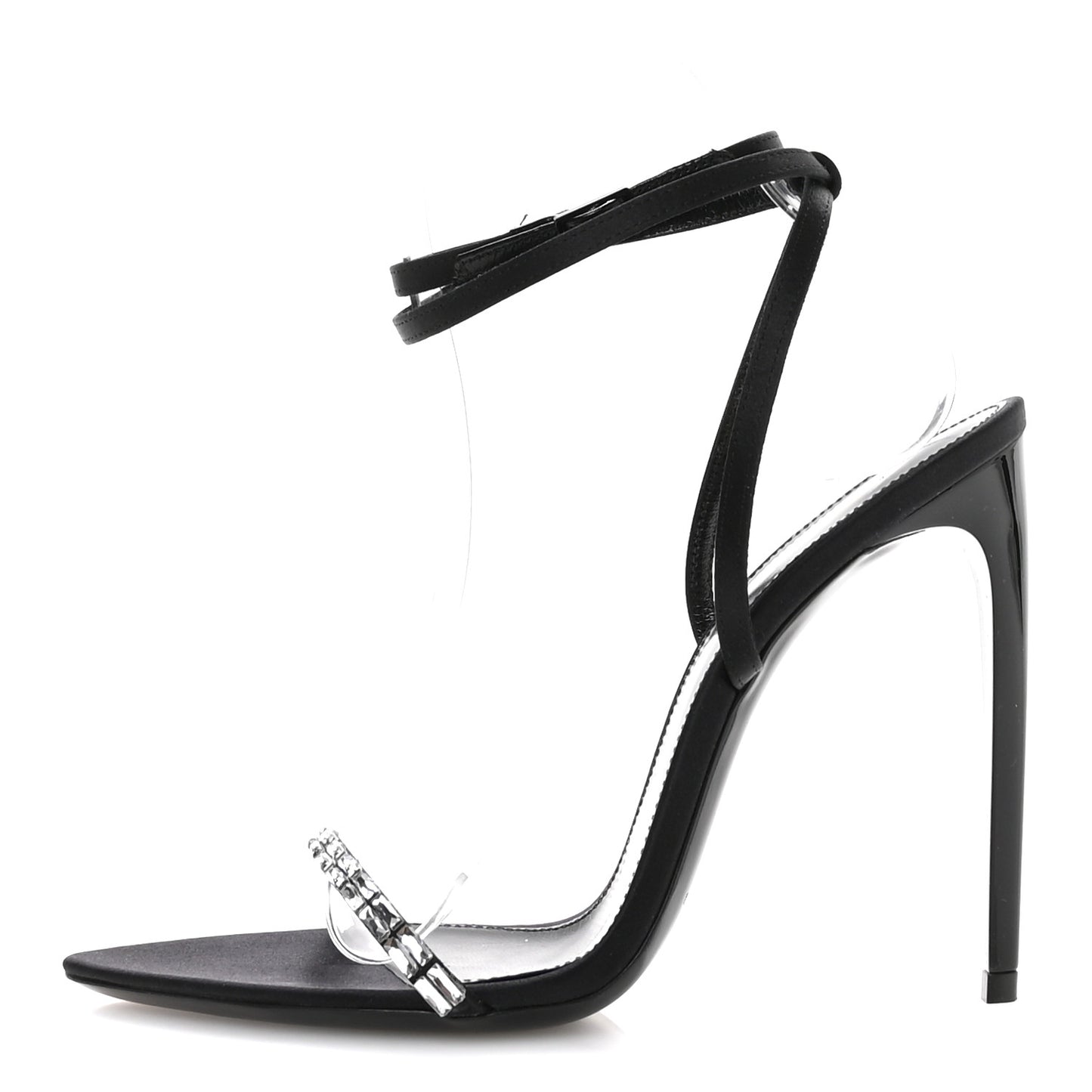Crepe Satin Strass Satine 110 Ankle Strap Sandals 37 Black