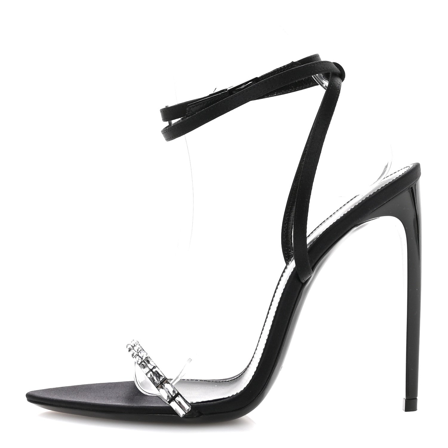 Saint Laurent Crepe Satin Strass Satine 110 Ankle Strap Sandals 37 Black 1 of 9