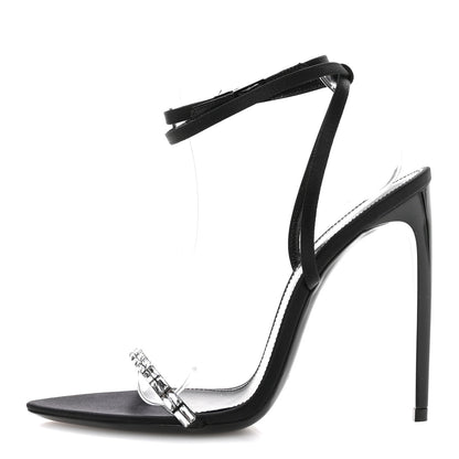 Saint Laurent Crepe Satin Strass Satine 110 Ankle Strap Sandals 37 Black 1 of 9