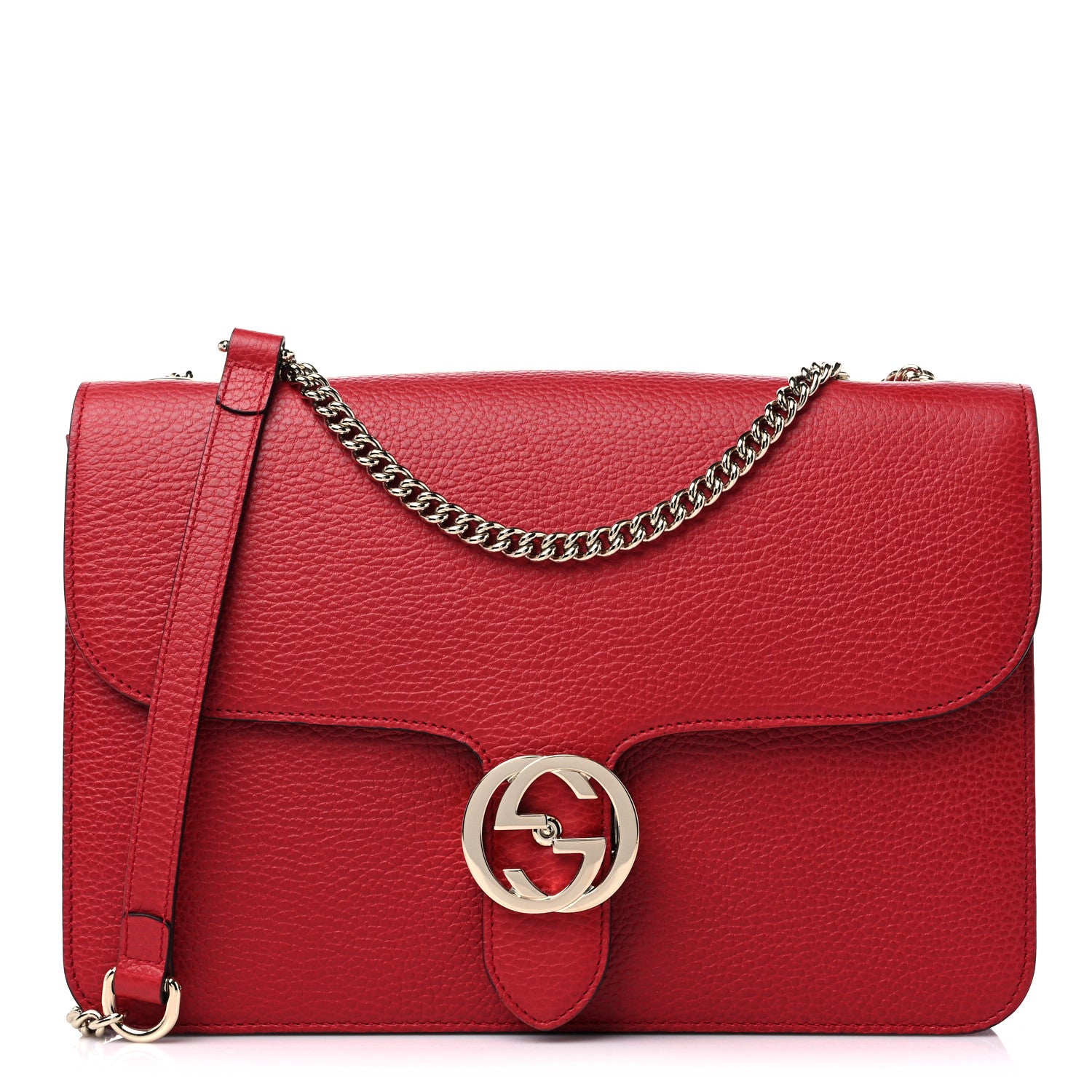 Gucci Dollar Calfskin Interlocking G Shoulder Bag Red 1 of 9