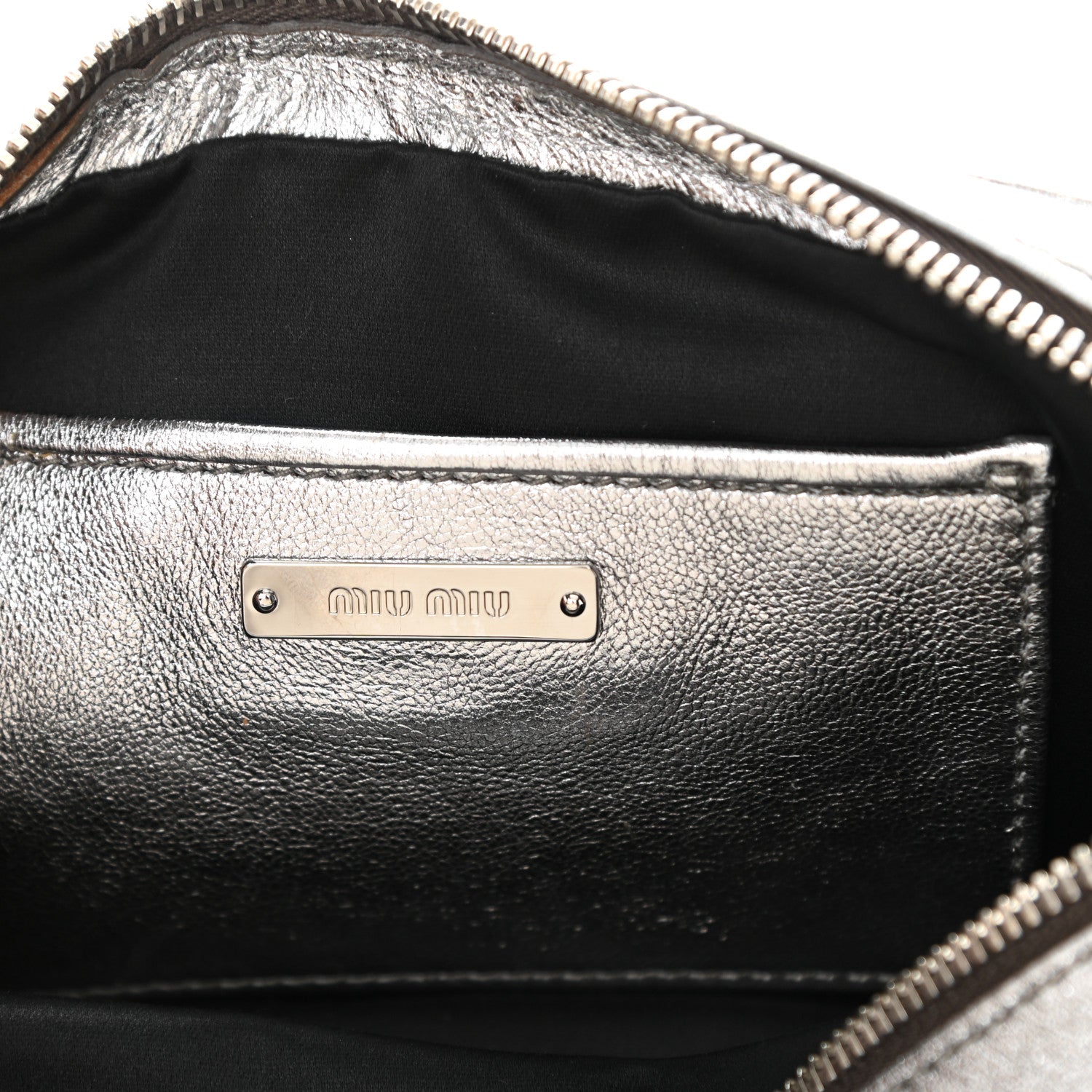 Miu Miu Metallic Nappa Matelasse Double Zip Pochette Clutch Cromo 6 of 10