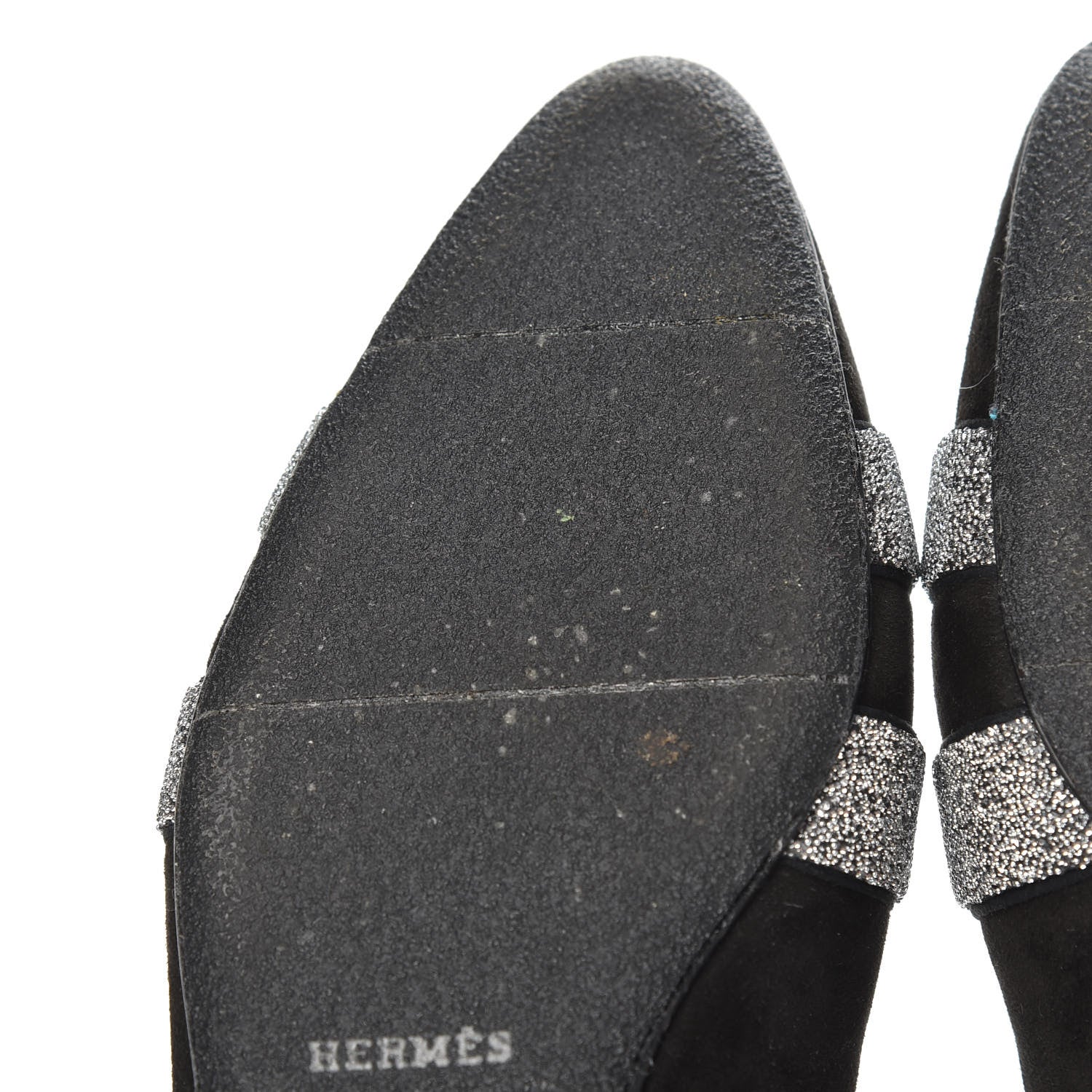 Hermes Suede Goatskin Crystal Roxane Mules 39 Gris Argente Black 10 of 11