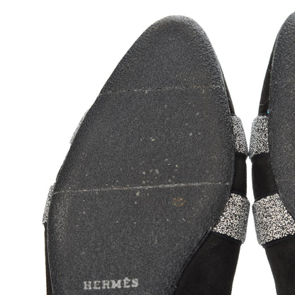 Hermes Suede Goatskin Crystal Roxane Mules 39 Gris Argente Black 10 of 11