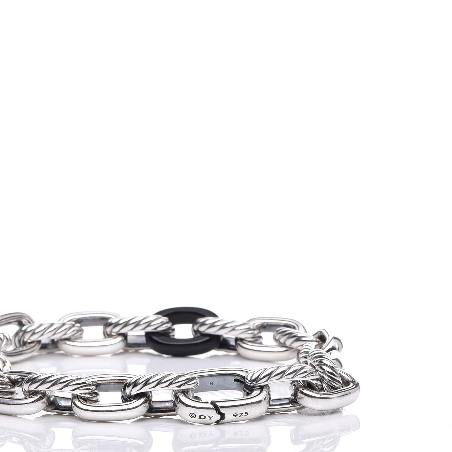 Sterling Silver Black Ceramic Chain Link Bracelet