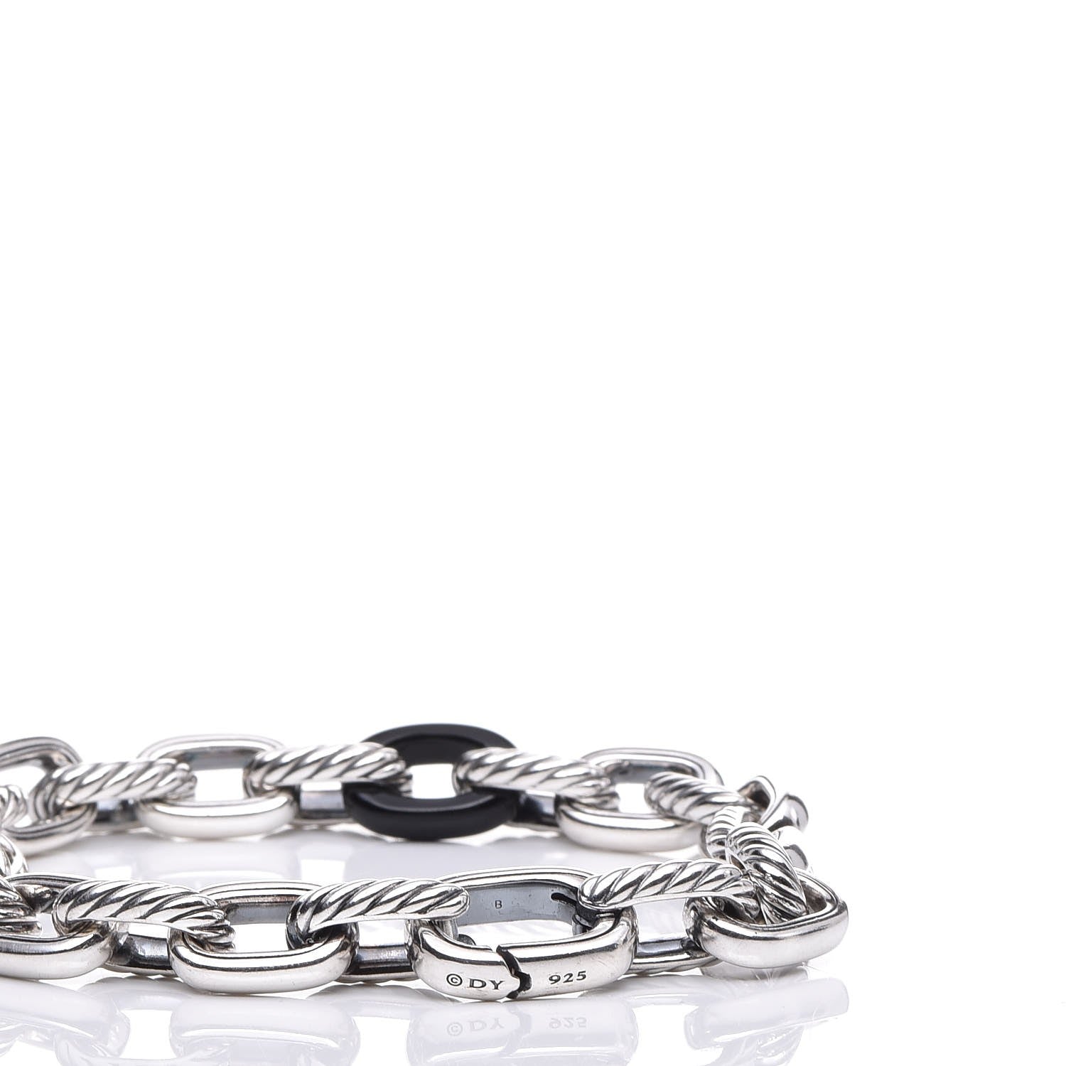 David Yurman Sterling Silver Black Ceramic Chain Link Bracelet 3 of 6