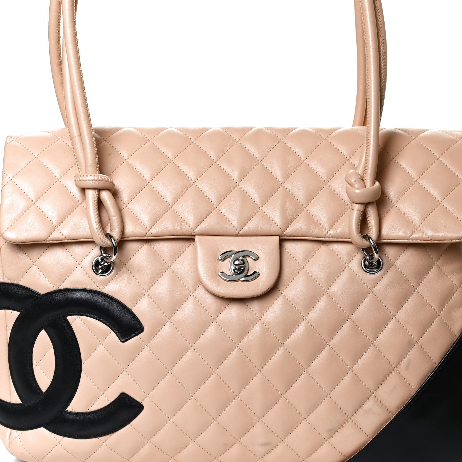 Chanel Calfskin Quilted Large Cambon Flap Beige Black 8 of 11