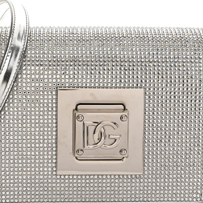 Dolce & Gabbana DOLCE GABBANA Metallic Calfskin Crystal Embellished Small Bella Cubo DG Chain Flap Bag With Cuff Silver 8 of 10