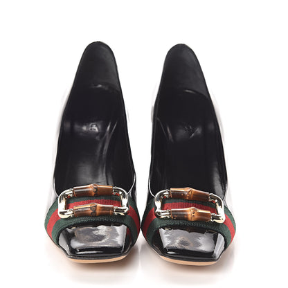 Gucci Patent Web Mid Heel Loafer Pumps 6.5 Black 2 of 10