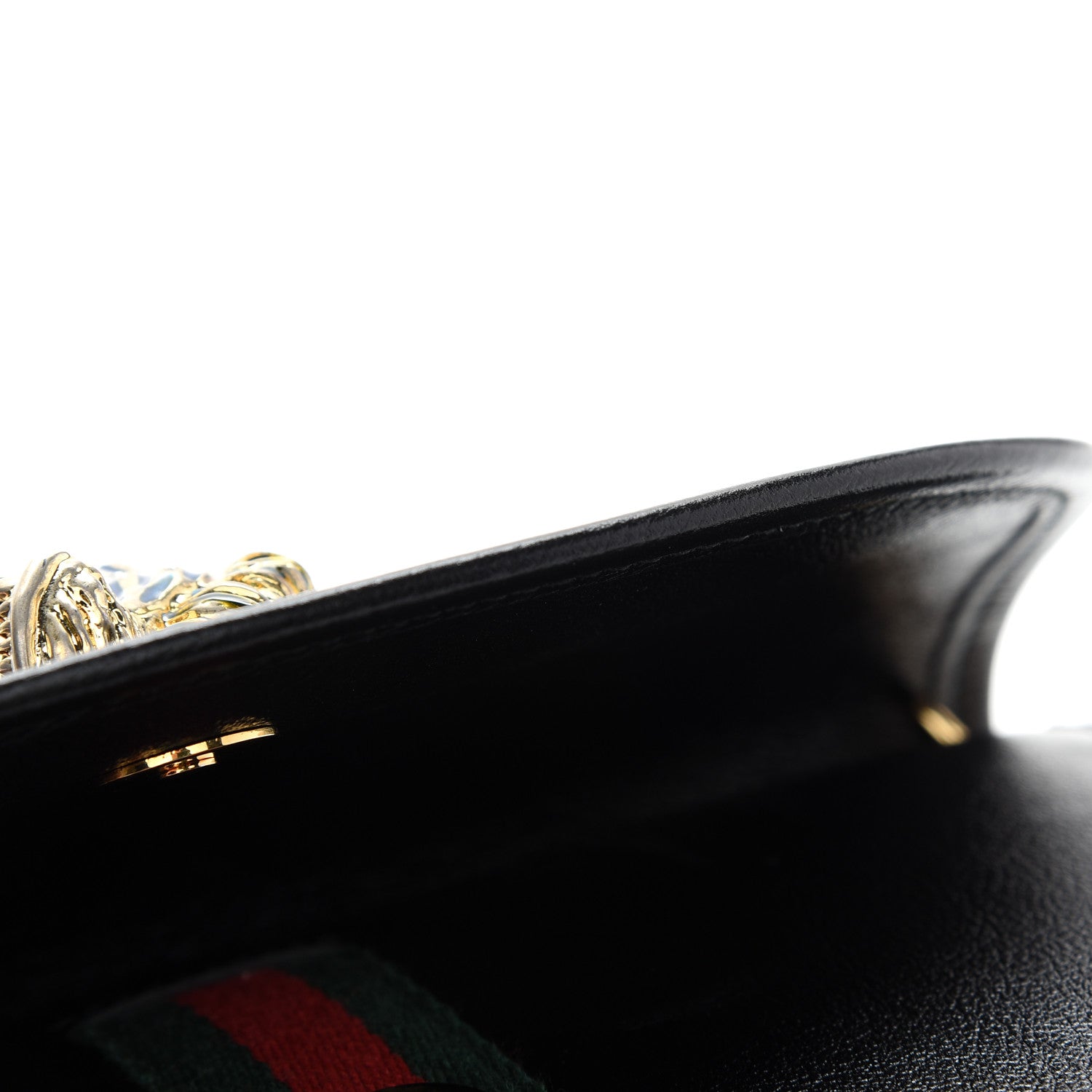Gucci Textured Calfskin Web Small Rajah Slim Flap Shoulder Bag Black 10 of 10