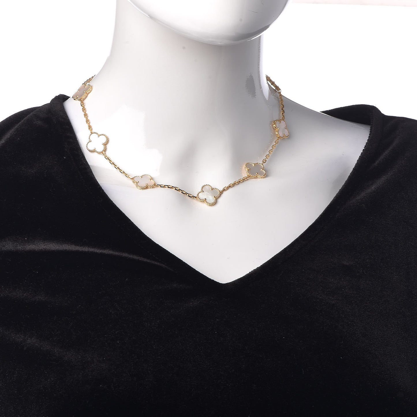 18K Yellow Gold Mother of Pearl 10 Motifs Vintage Alhambra Necklace